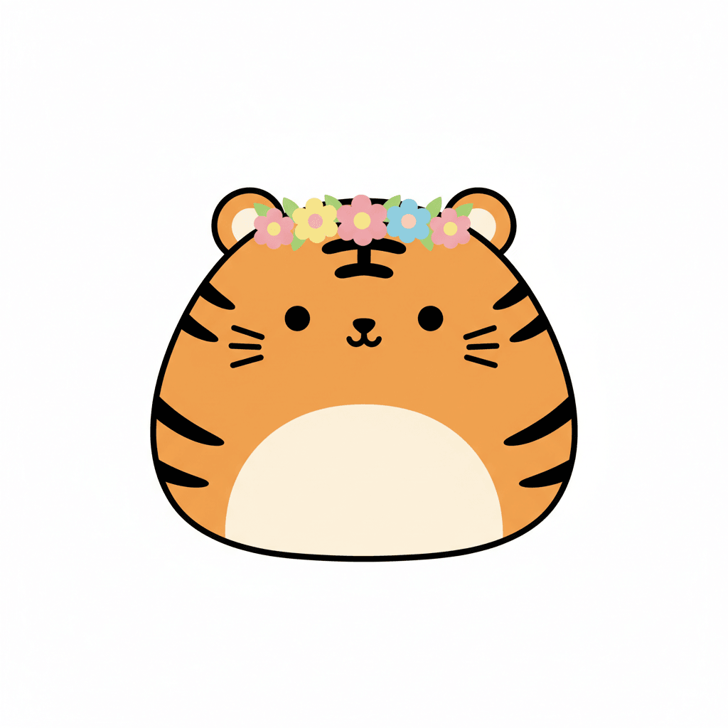 Tiger Wearing Flower Crown - easy cartoon drawing idea for animals