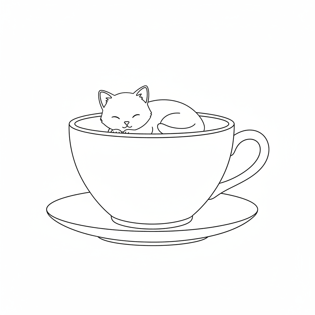 Cat in Teacup (Sketch) - easy sketch drawing idea for animals