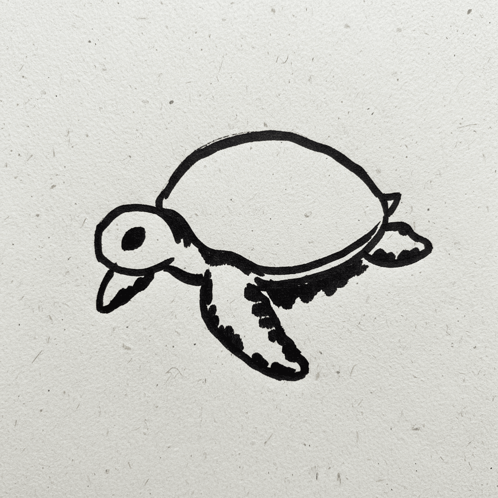 Turtle with Marker Pen - easy sketch drawing idea for animals