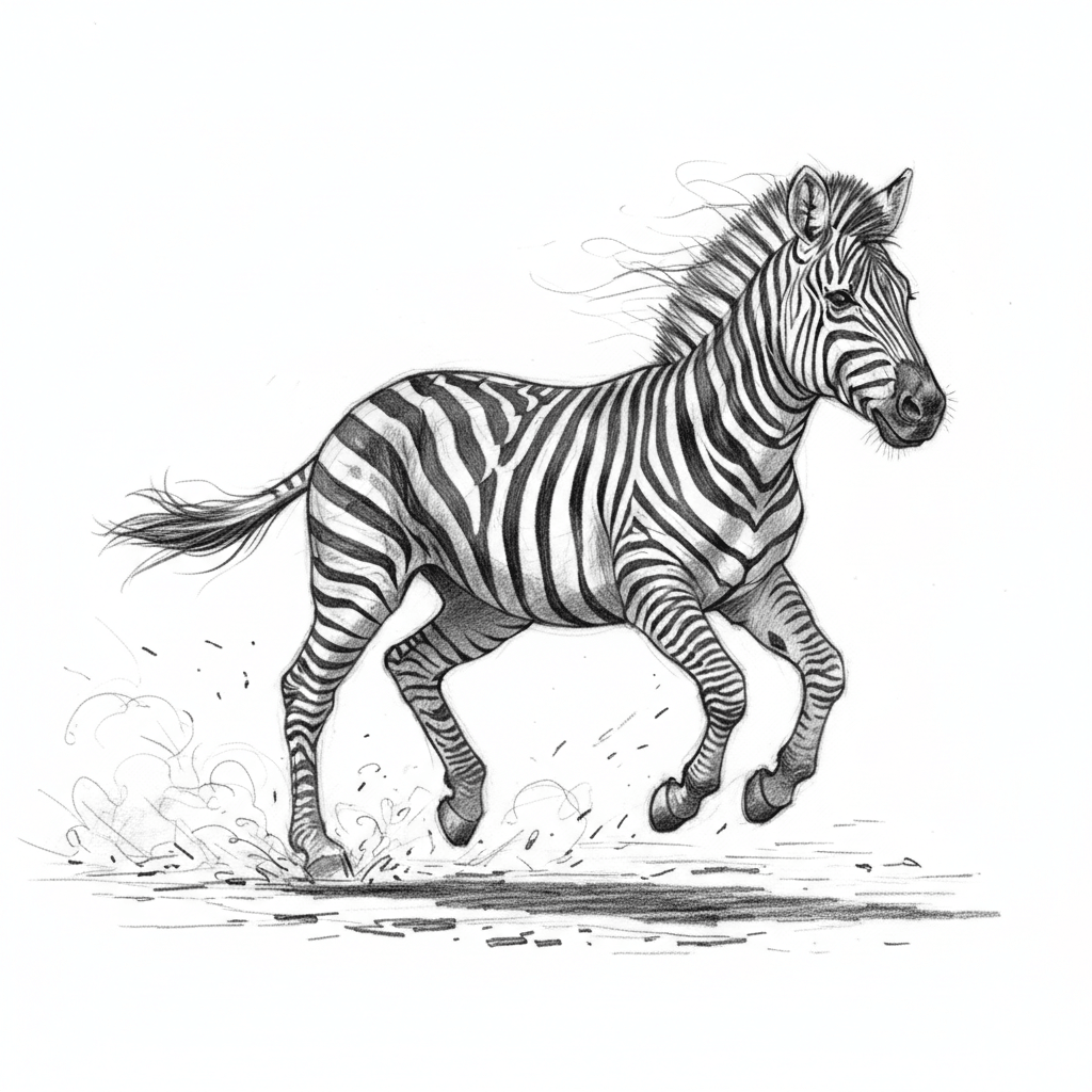 Zebra Galloping Wildly - hard sketch drawing idea for animals