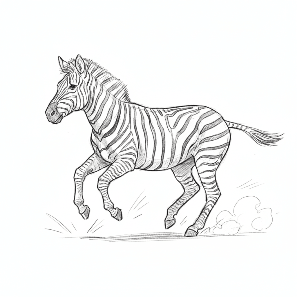 Zebra Galloping Wildly - medium sketch drawing idea for animals