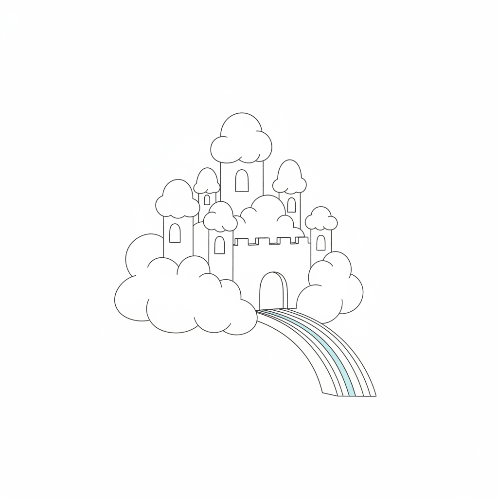 Cloud Castle With Rainbow Bridge - easy sketch drawing idea for architecture