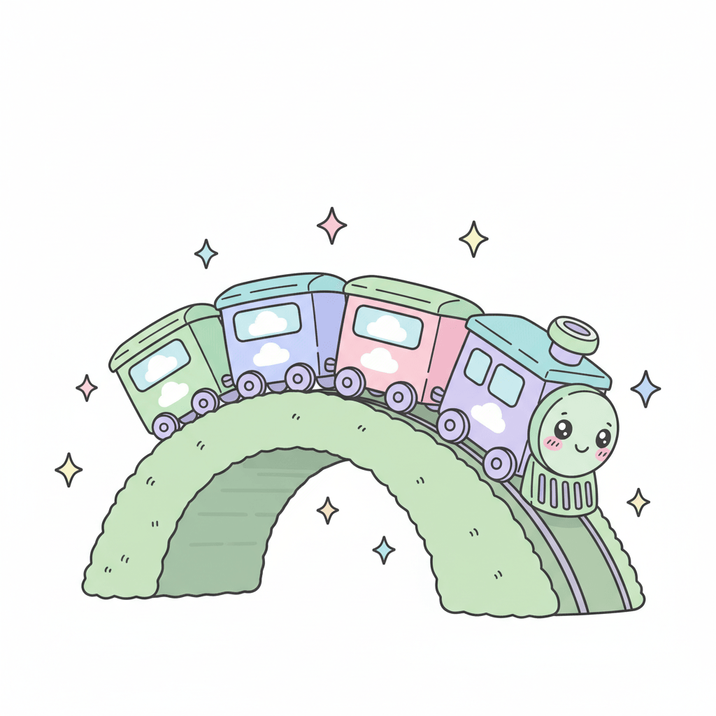 Train Crossing A Mossy Bridge - medium cartoon drawing idea for architecture