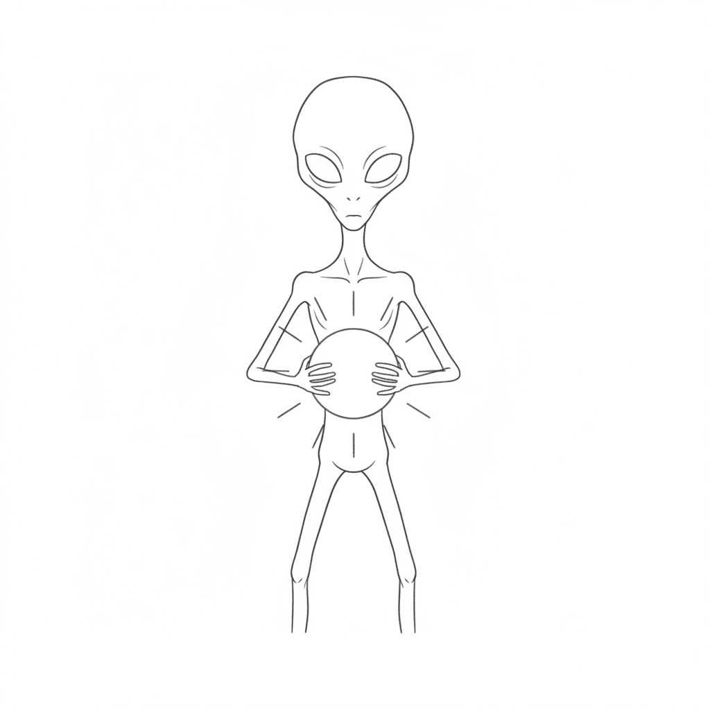 Alien Holding Glowing Orb - easy sketch drawing idea for fantasy