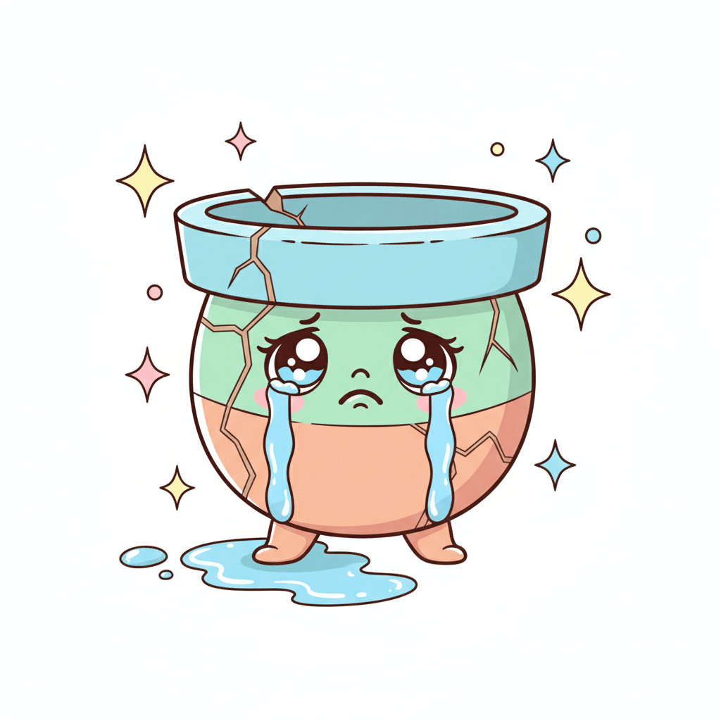 Cracked Pot Weeping Tears - medium cartoon drawing idea for fantasy