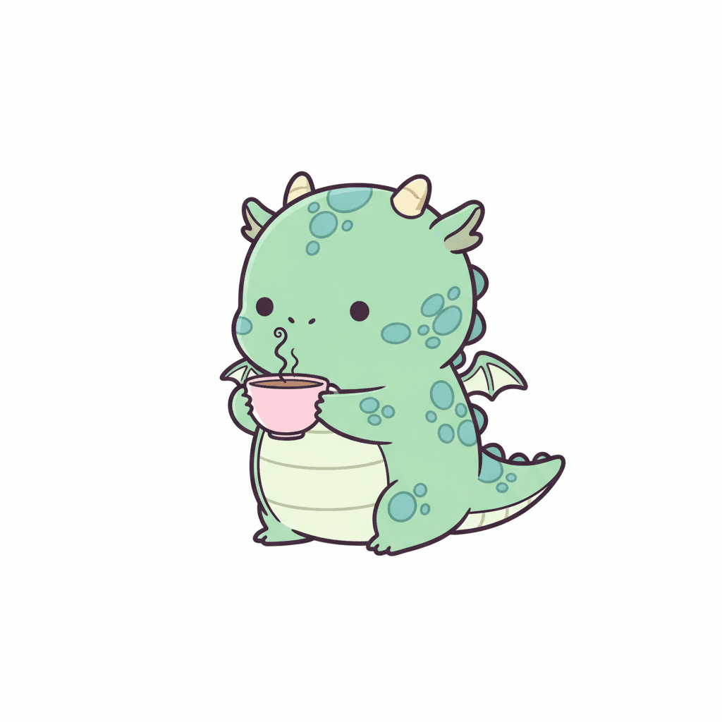 Dragon Sipping From Teacup - easy cartoon drawing idea for fantasy