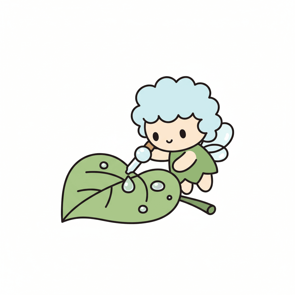 Fairy Collecting Dewdrops From Leaf - easy cartoon drawing idea for fantasy