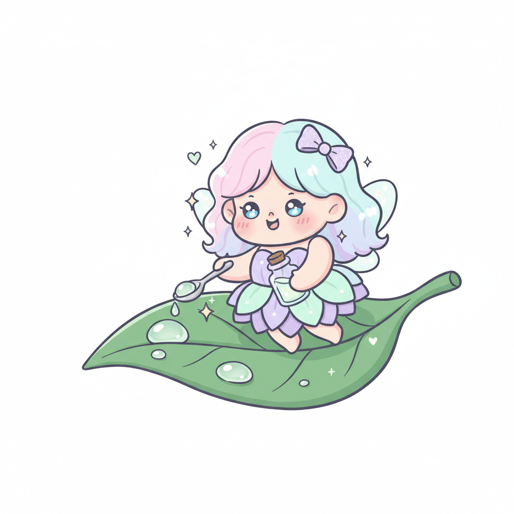 Fairy Collecting Dewdrops From Leaf - medium cartoon drawing idea for fantasy
