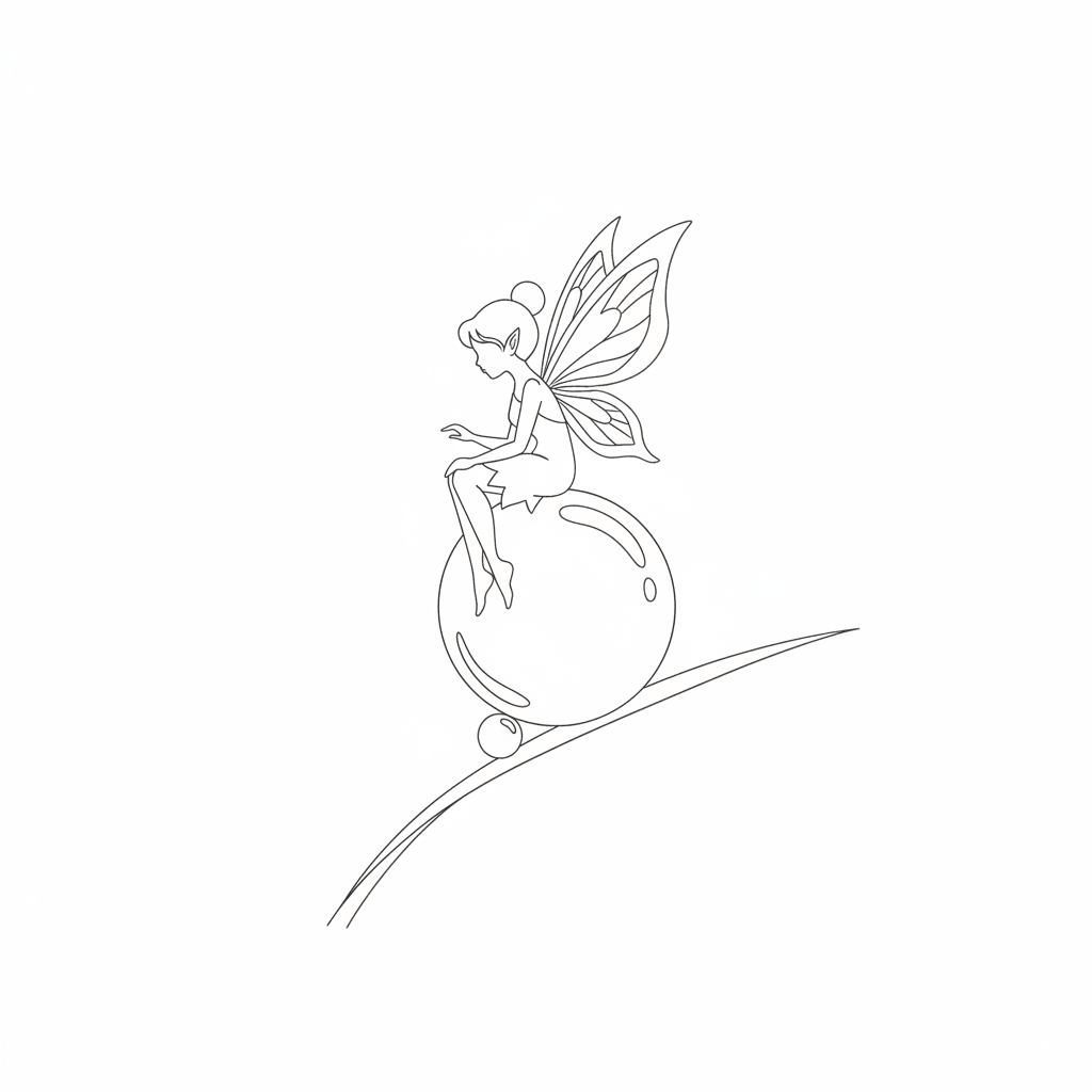 Fairy Perched On Dewdrop - easy sketch drawing idea for fantasy