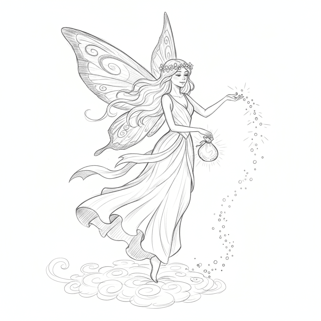 Fairy Sprinkling Stardust - medium sketch drawing idea for fantasy