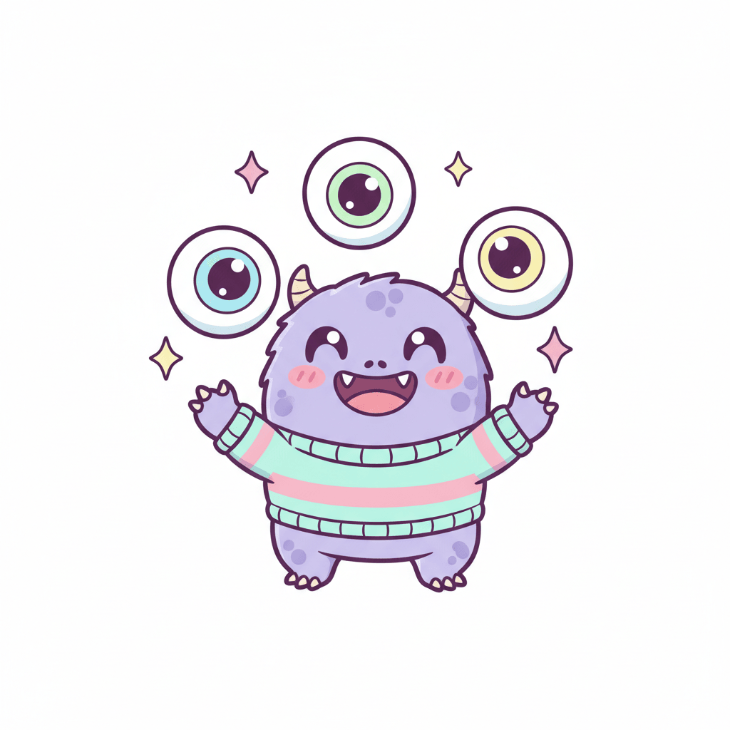Monster Juggling Eyeballs - medium cartoon drawing idea for fantasy