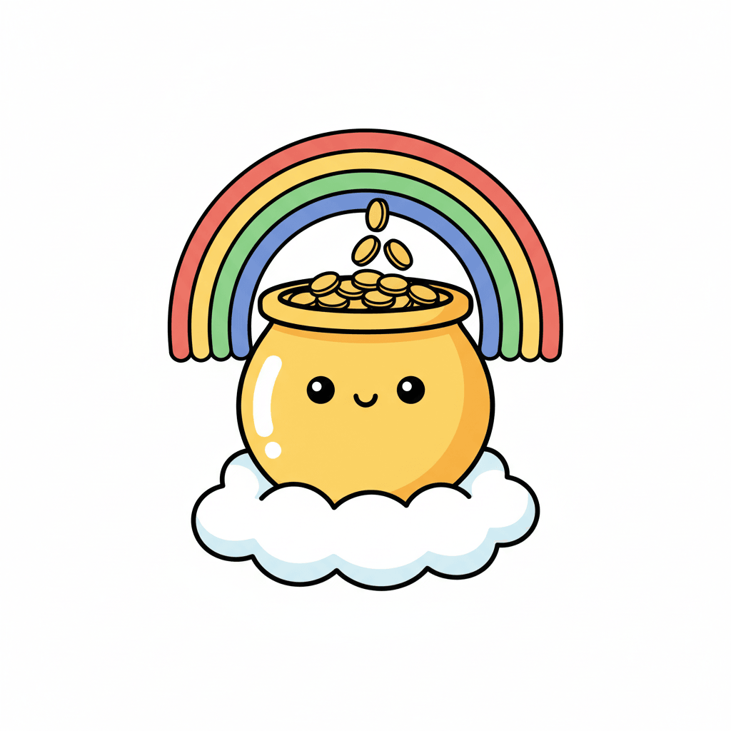 Pot Of Gold Under Rainbow - easy cartoon drawing idea for fantasy