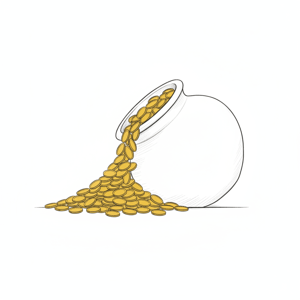 Pot Overflowing With Golden Coins - easy sketch drawing idea for fantasy