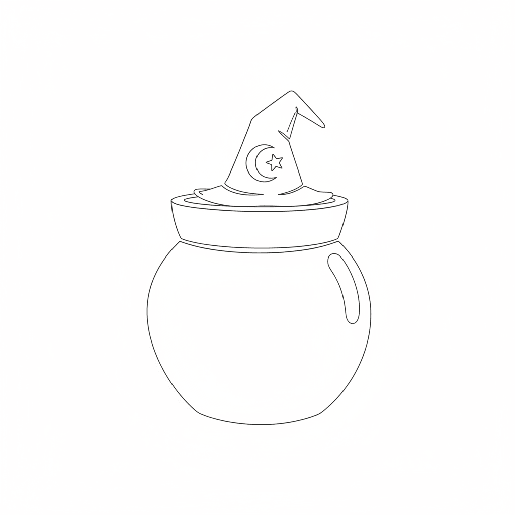 Pot Wearing A Tiny Wizard Hat - easy sketch drawing idea for fantasy