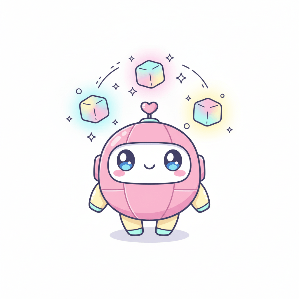 Robot Juggling Glowing Cubes - medium cartoon drawing idea for fantasy