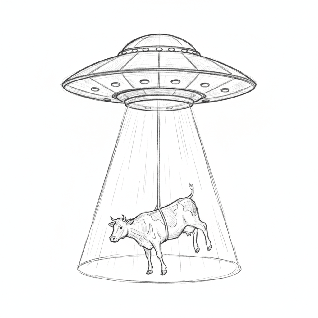 Ufo Abducting A Cow - medium sketch drawing idea for fantasy