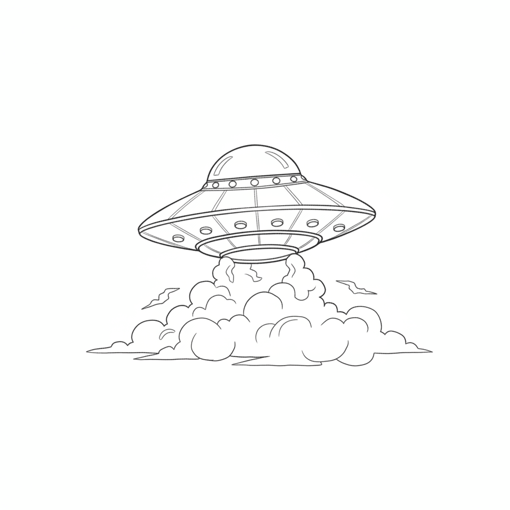 Ufo Peeking From Clouds - easy sketch drawing idea for fantasy