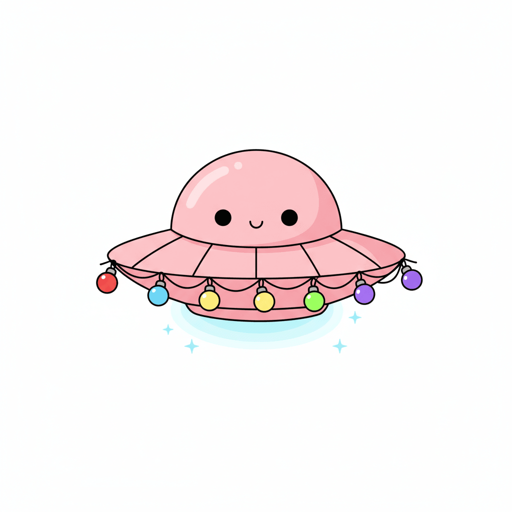 Ufo With Whimsical Party Lights - easy cartoon drawing idea for fantasy