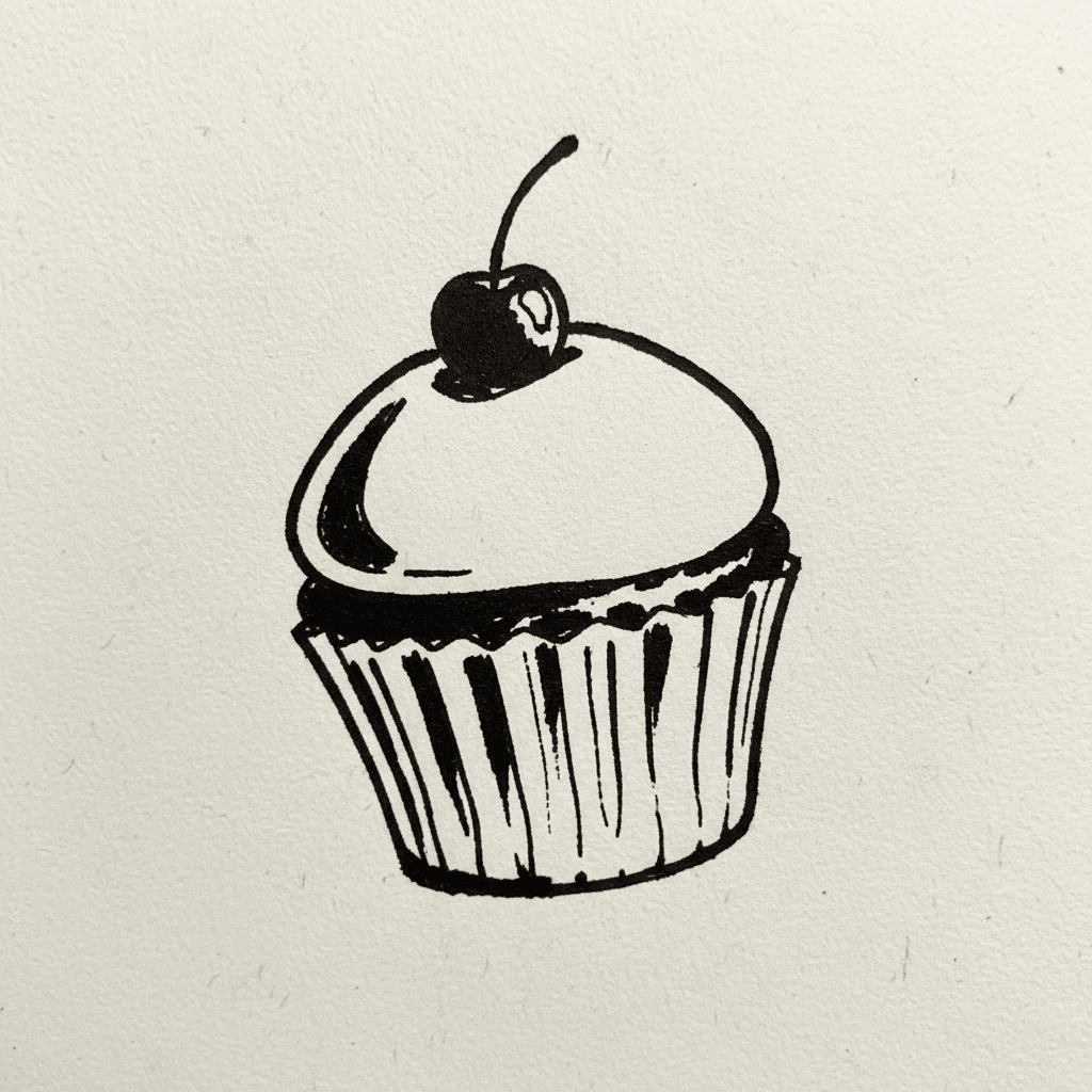 Cupcake with Marker Pen - easy sketch drawing idea for food