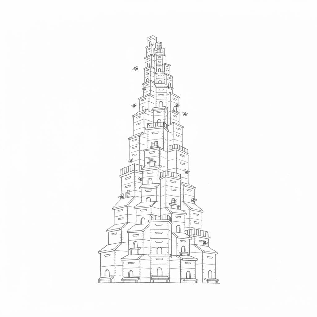 Beehives Stacked Like Skyscraper - easy sketch drawing idea for nature