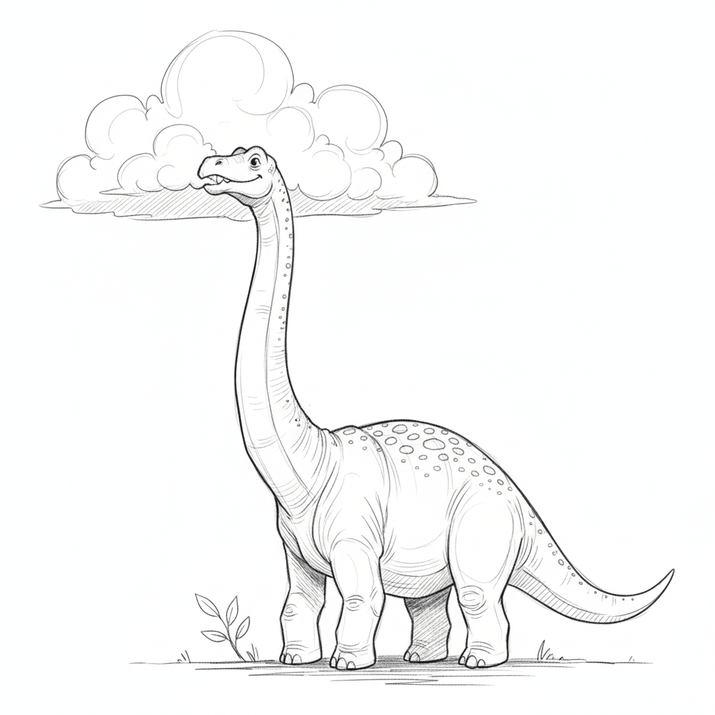 Bronto Eating Cloud - medium sketch drawing idea for nature