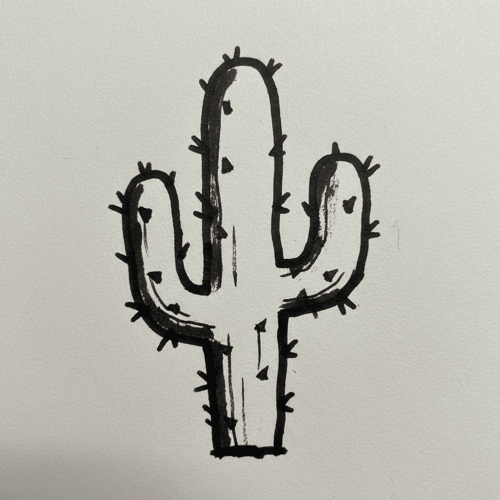 Cactus with Marker Pen - easy sketch drawing idea for nature
