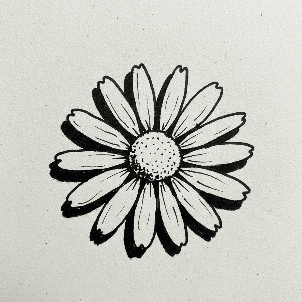 Daisy with Marker Pen - easy marker drawing idea for nature