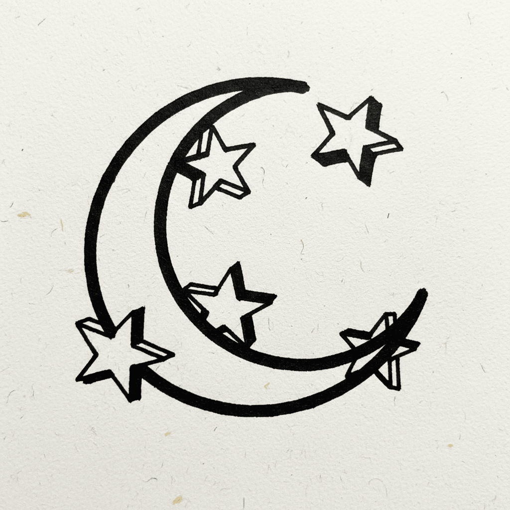 Moon and Stars with Marker Pen - easy sketch drawing idea for nature