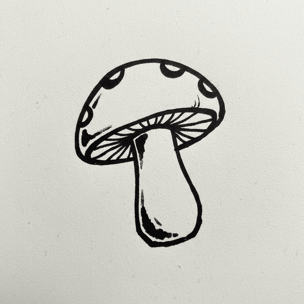 Mushroom with Marker Pen - easy sketch drawing idea for nature