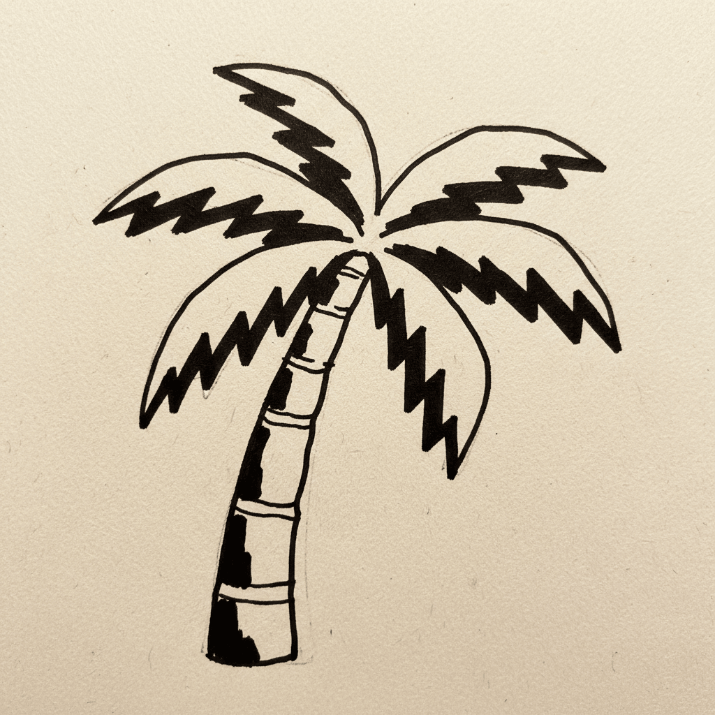 Palm Tree with Marker Pen - easy marker drawing idea for nature