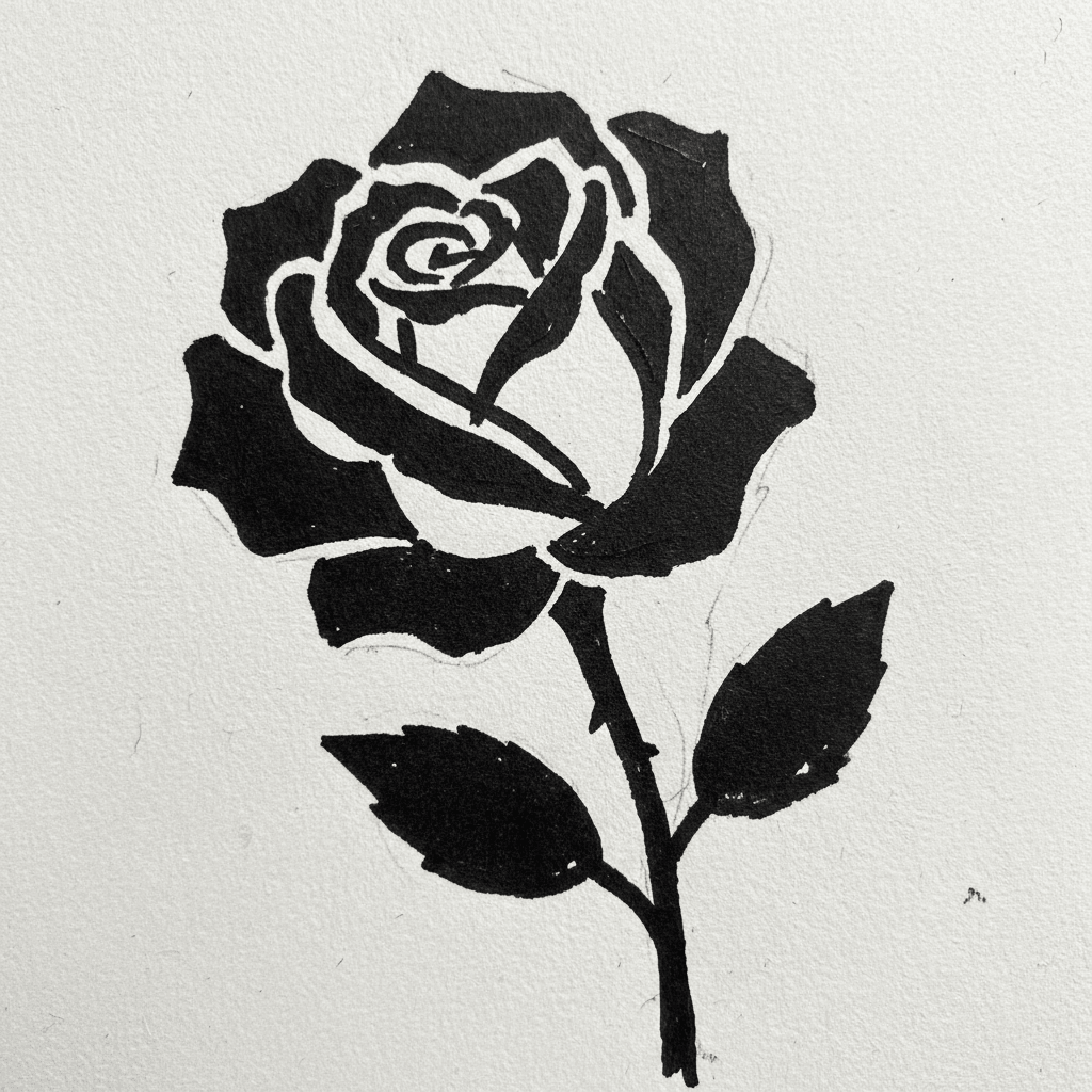 Rose with Marker Pen - easy sketch drawing idea for nature