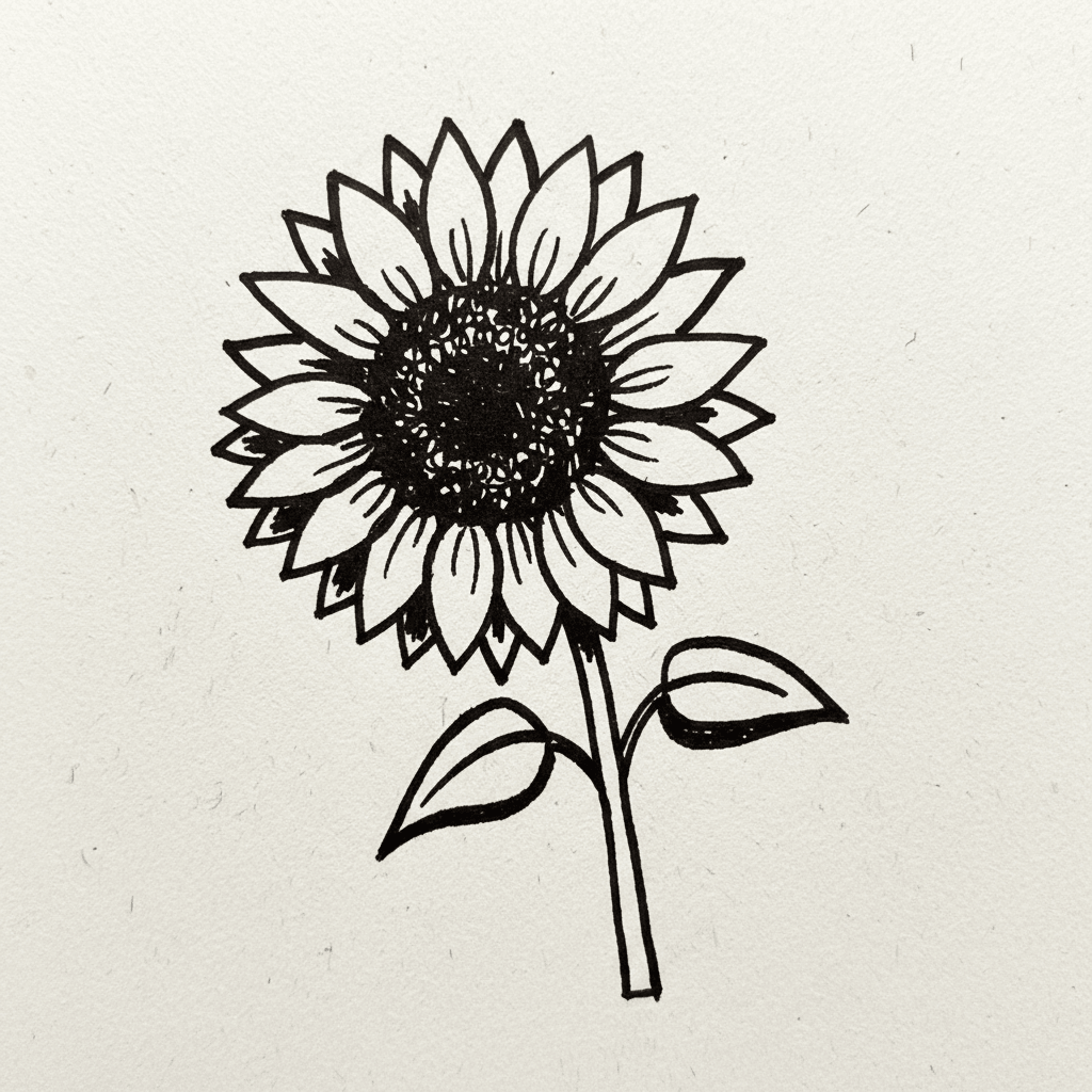 Sunflower with Marker Pen - easy sketch drawing idea for nature