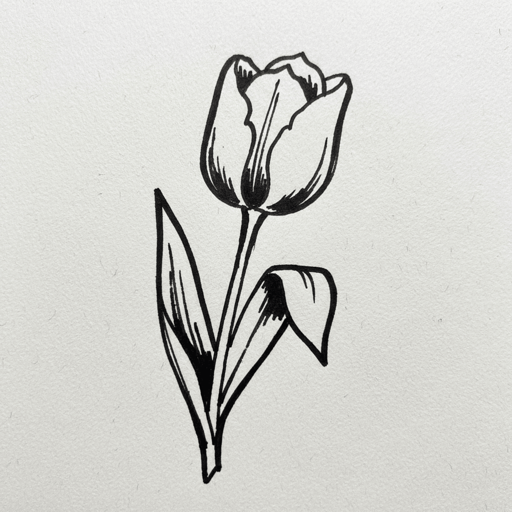 Tulip with Marker Pen - easy marker drawing idea for nature