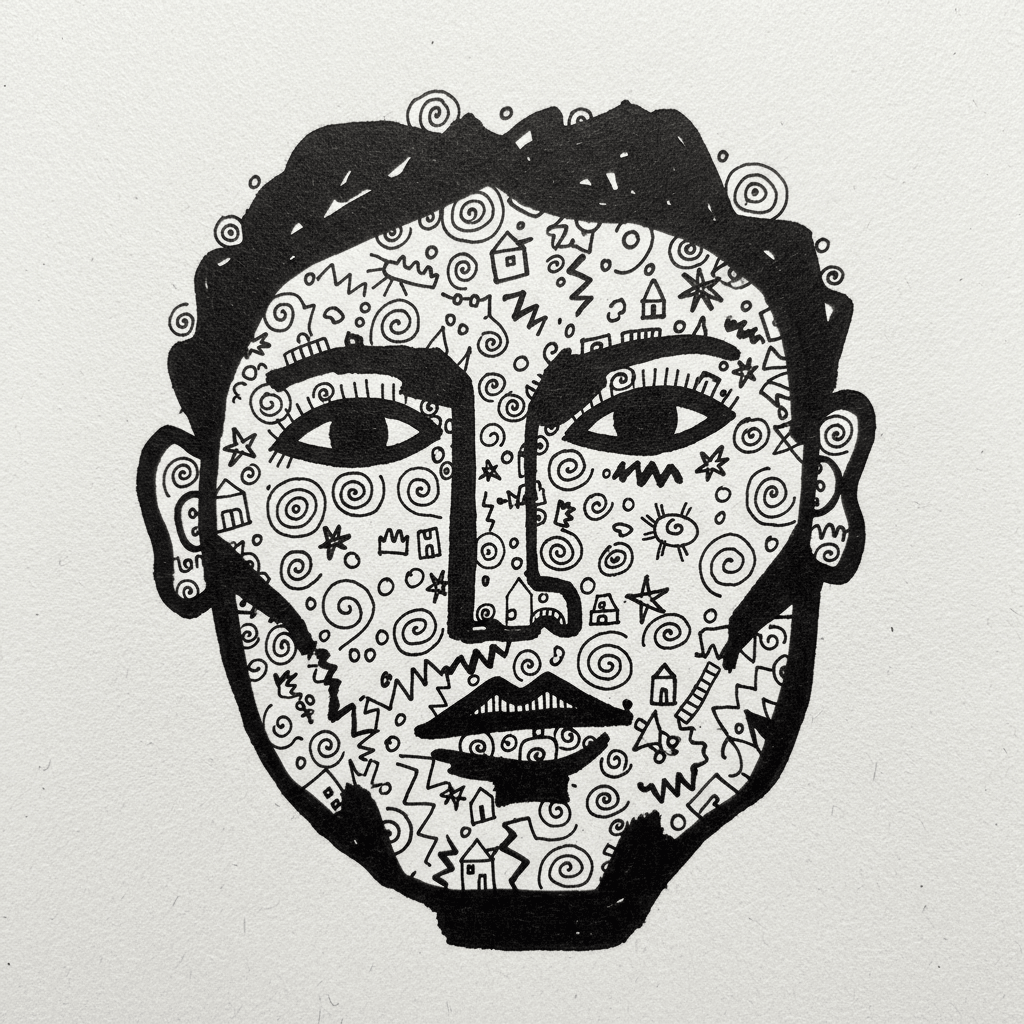 Doodle Portrait with Marker Pen - easy sketch drawing idea for objects