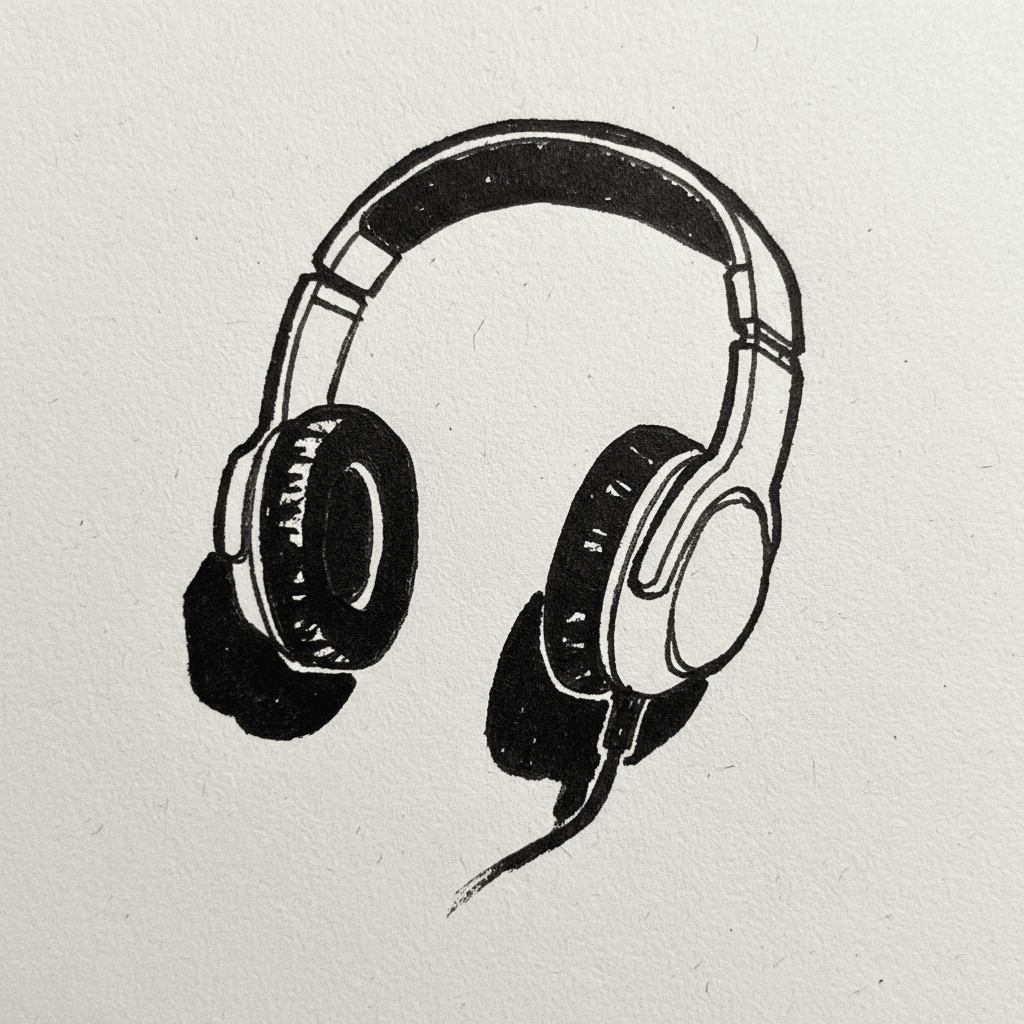 Headphones with Marker Pen - easy sketch drawing idea for objects