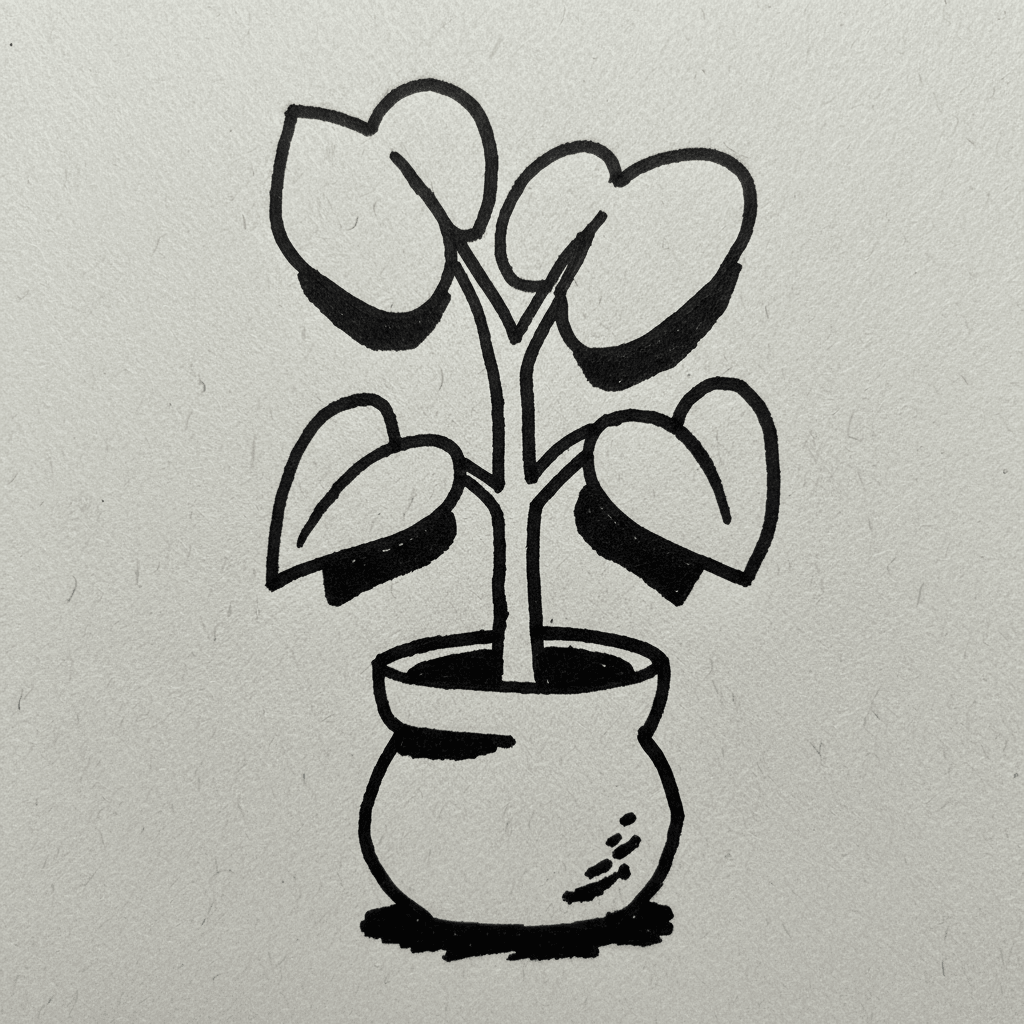 Potted Plant with Marker Pen - easy sketch drawing idea for objects