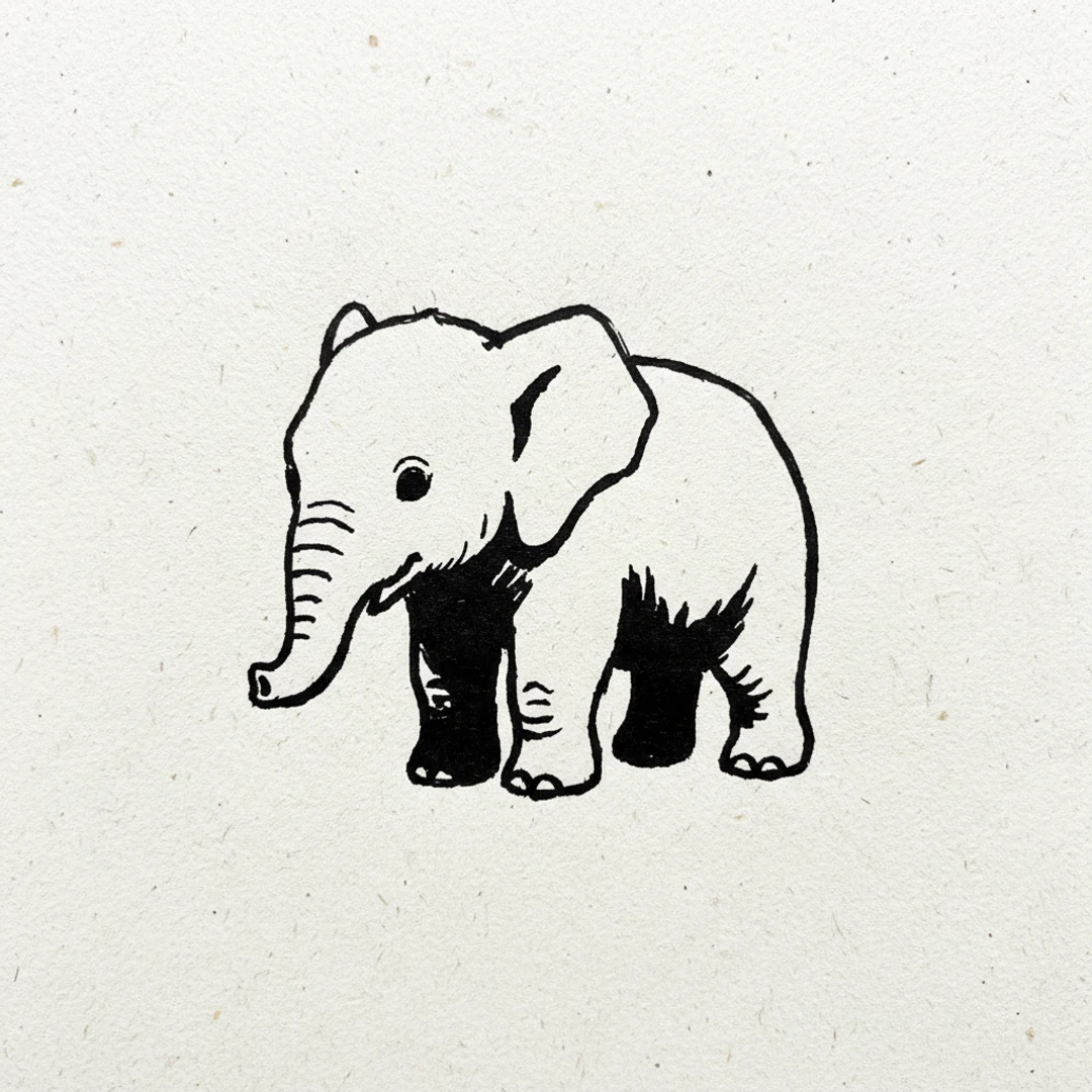 Baby Elephant with Marker Pen - easy marker drawing idea