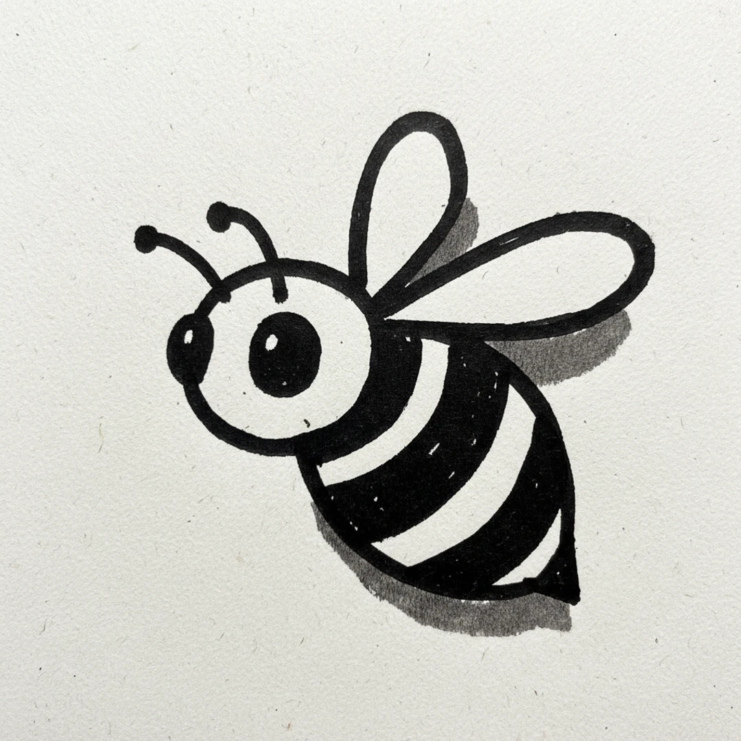 Bee with Marker Pen - easy marker drawing idea