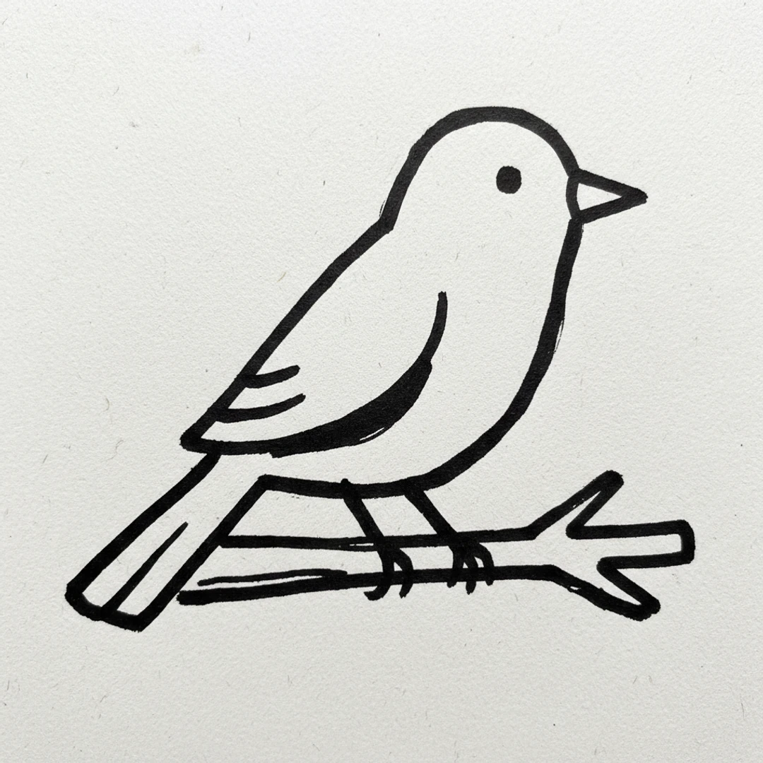 Bird on Branch with Marker Pen - easy marker drawing idea