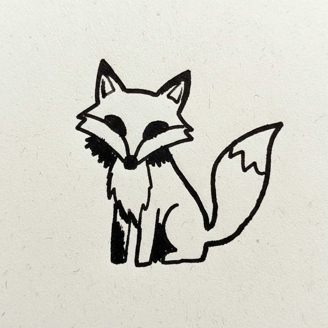 Fox with Marker Pen - easy marker drawing idea