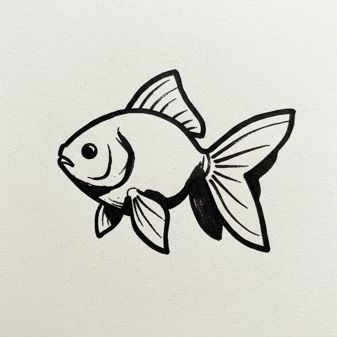 Goldfish with Marker Pen - easy marker drawing idea