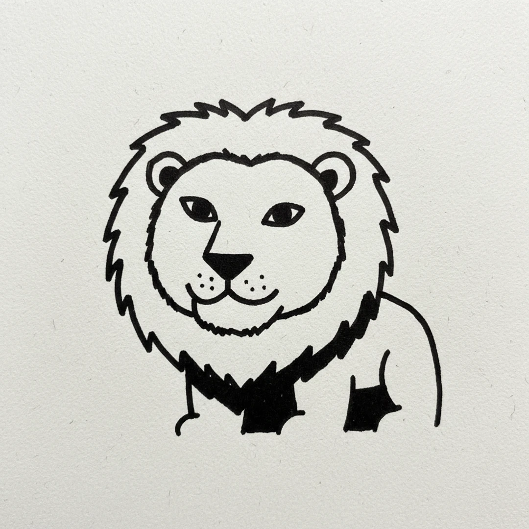 Lion with Marker Pen - easy marker drawing idea