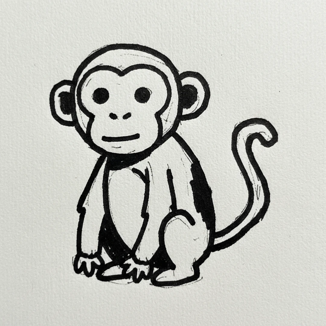 Monkey with Marker Pen - easy marker drawing idea
