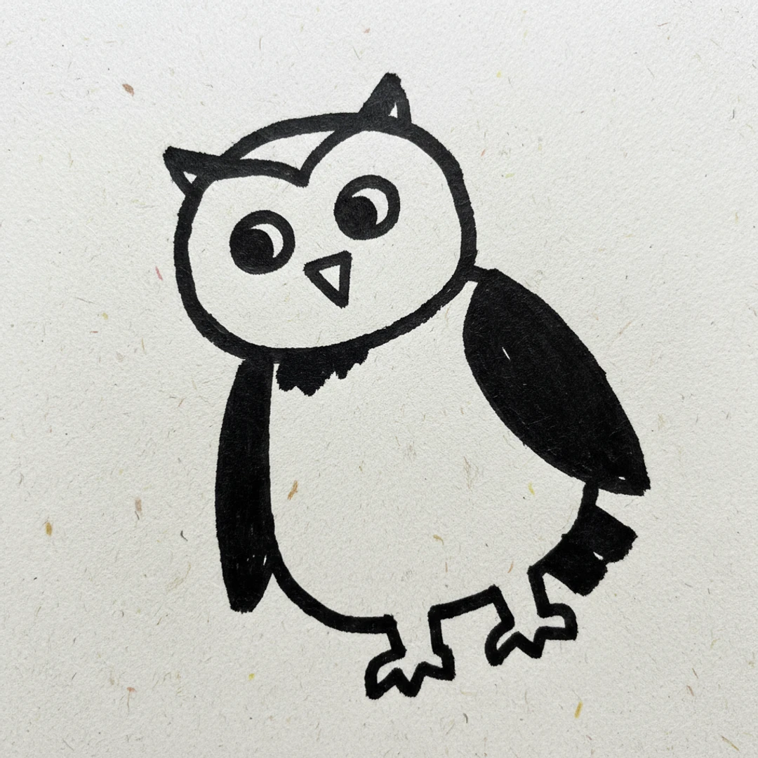 Owl with Marker Pen - easy marker drawing idea