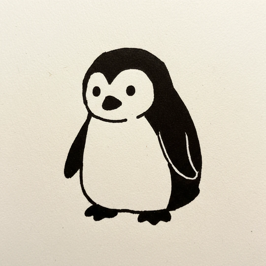 Penguin with Marker Pen - easy marker drawing idea