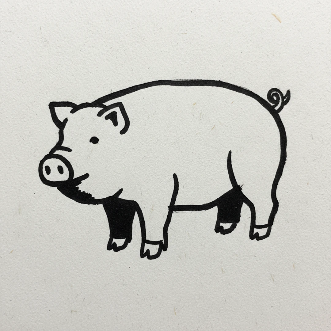 Pig with Marker Pen - easy marker drawing idea