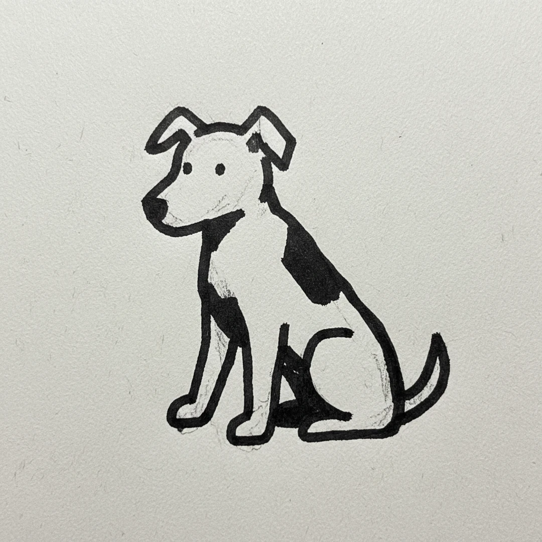 Sitting Dog with Marker Pen - easy marker drawing idea