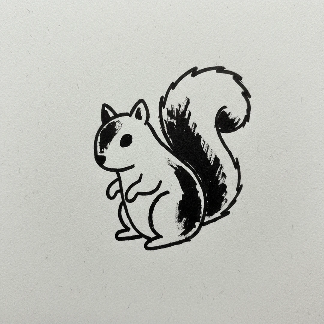 Squirrel with Marker Pen - easy marker drawing idea