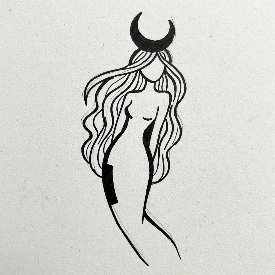 Moon Goddess - easy sketch drawing idea for fantasy