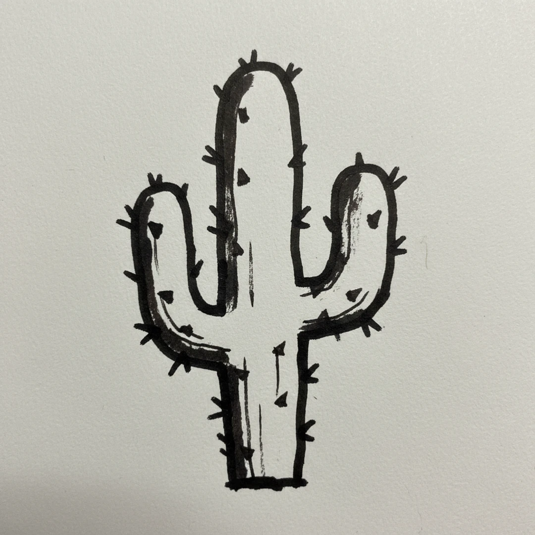 Cactus with Marker Pen - easy marker drawing idea